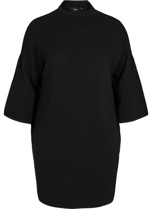 Gebreide jurk met korte mouwen, Black, Packshot image number 0
