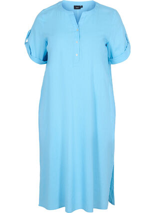 Lange blouse jurk met korte mouwen, Alaskan Blue, Packshot image number 0