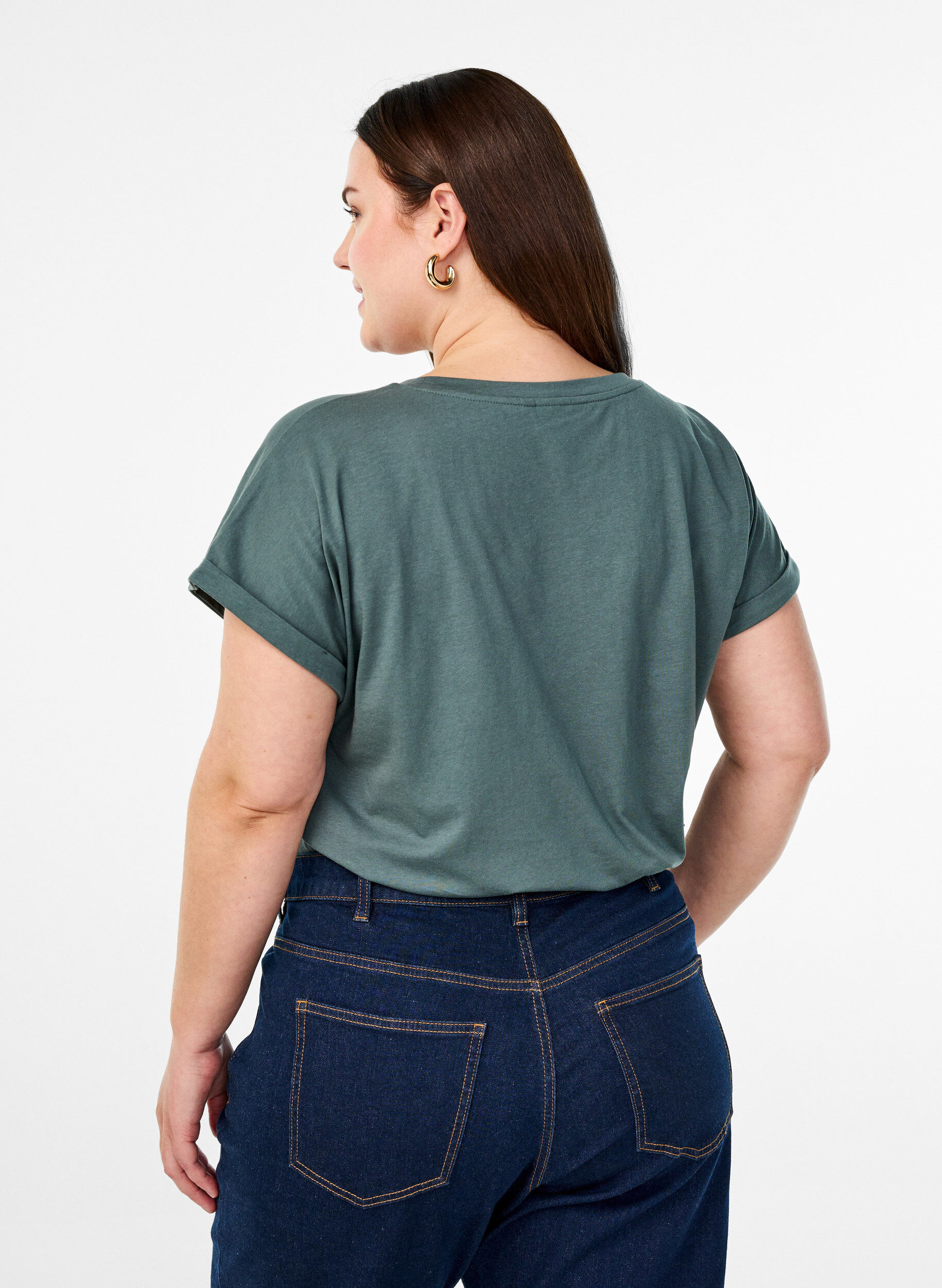ZizziT-shirt met korte mouwen van katoenmix, Groen, Model image number 2