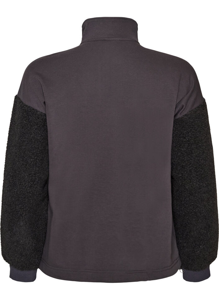 Sweatshirt met teddymouwen en een hoge hals, Grijs, Packshot image number 1