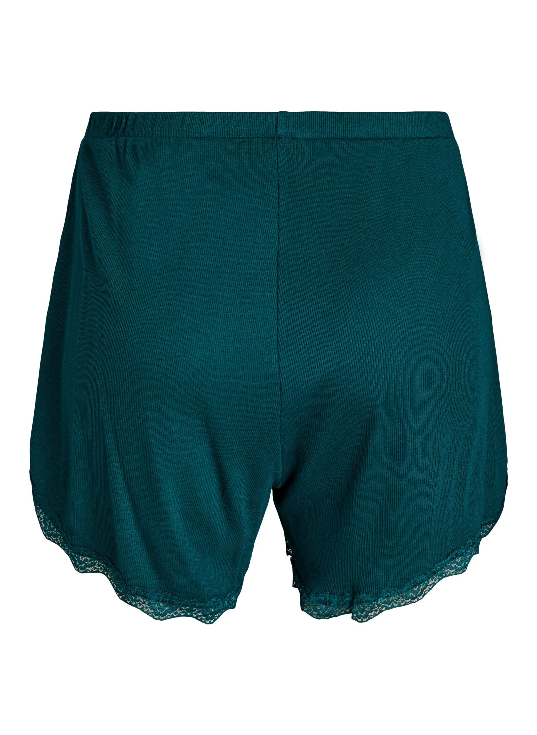 Zizzi Short de nuit ample &agrave; texture c&ocirc;tel&eacute;e et bordure en dentelle, Vert, Packshot image number 1