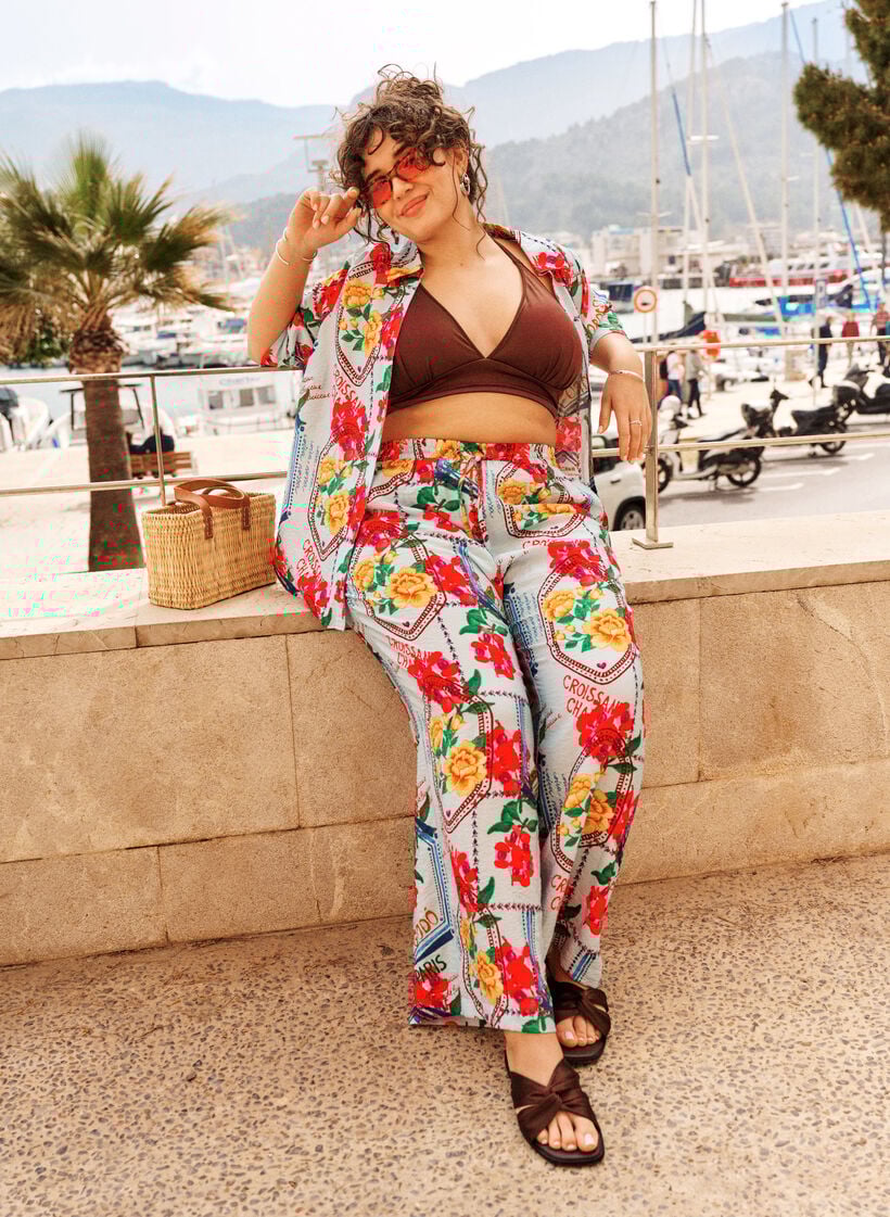 Straight-fit broek met een kleurrijke print, Blauw, Image image number 0