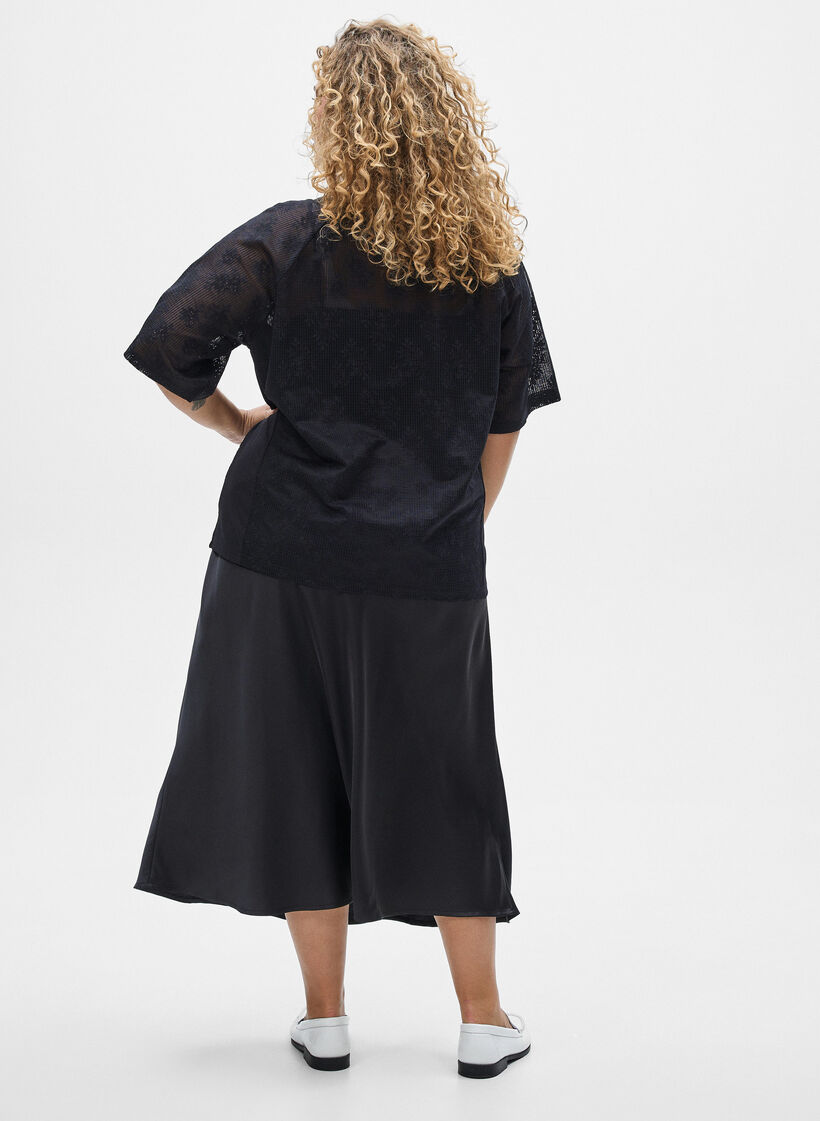 Satijnen midi rok, Zwart, Model image number 2