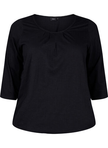 Katoenen blouse met 3/4 mouwen, Black, Packshot image number 0
