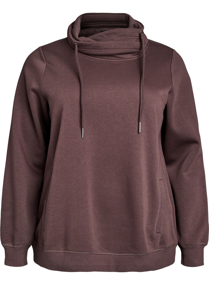 Sweatshirt met hoge kraag en zakken, Bruin, Packshot image number 0