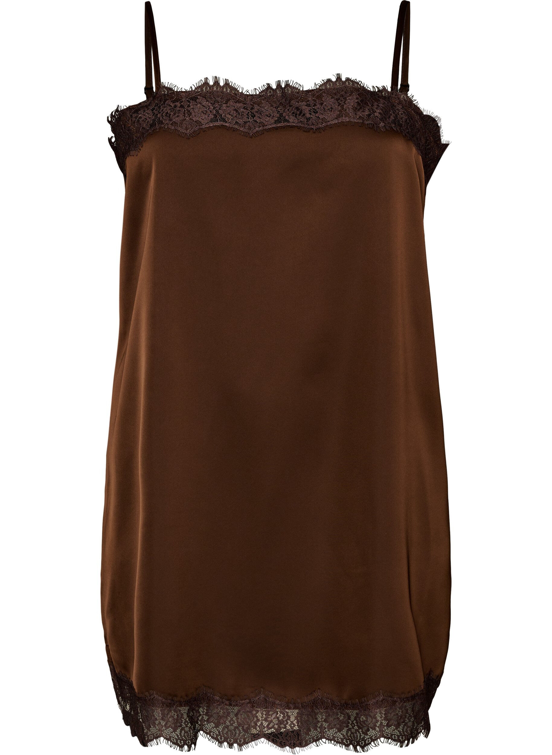 Haut long en satin bord&eacute; de dentelle