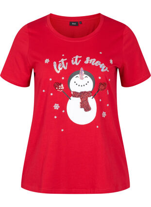 Kerst t-shirt in katoen, Tango Red Snowman, Packshot image number 0