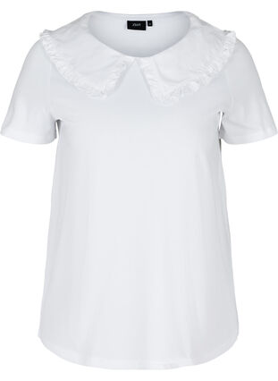 T-shirt en coton à manches courtes avec col, Bright White, Packshot image number 0