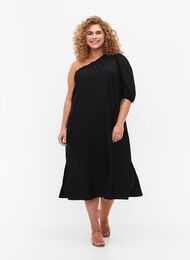 One-shoulder jurk van viscose, Black, Model