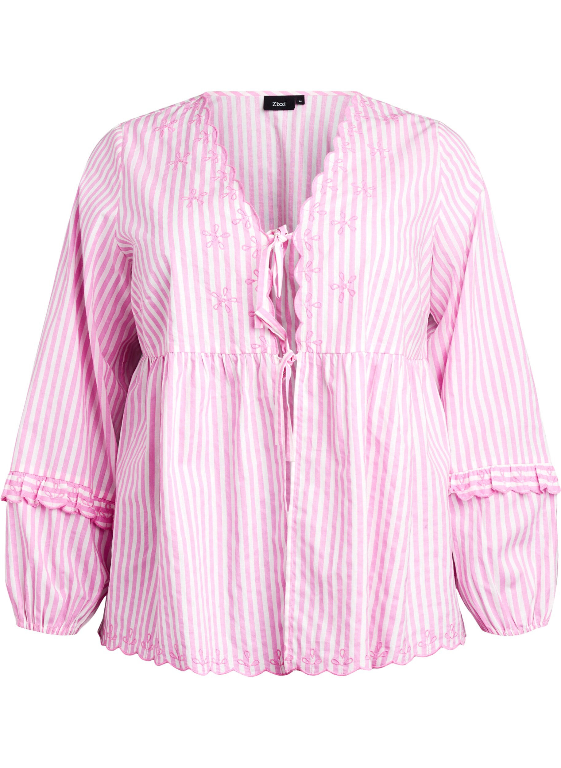 ZizziBlouse met open voorkant en geborduurde details, Roze, Packshot image number 0