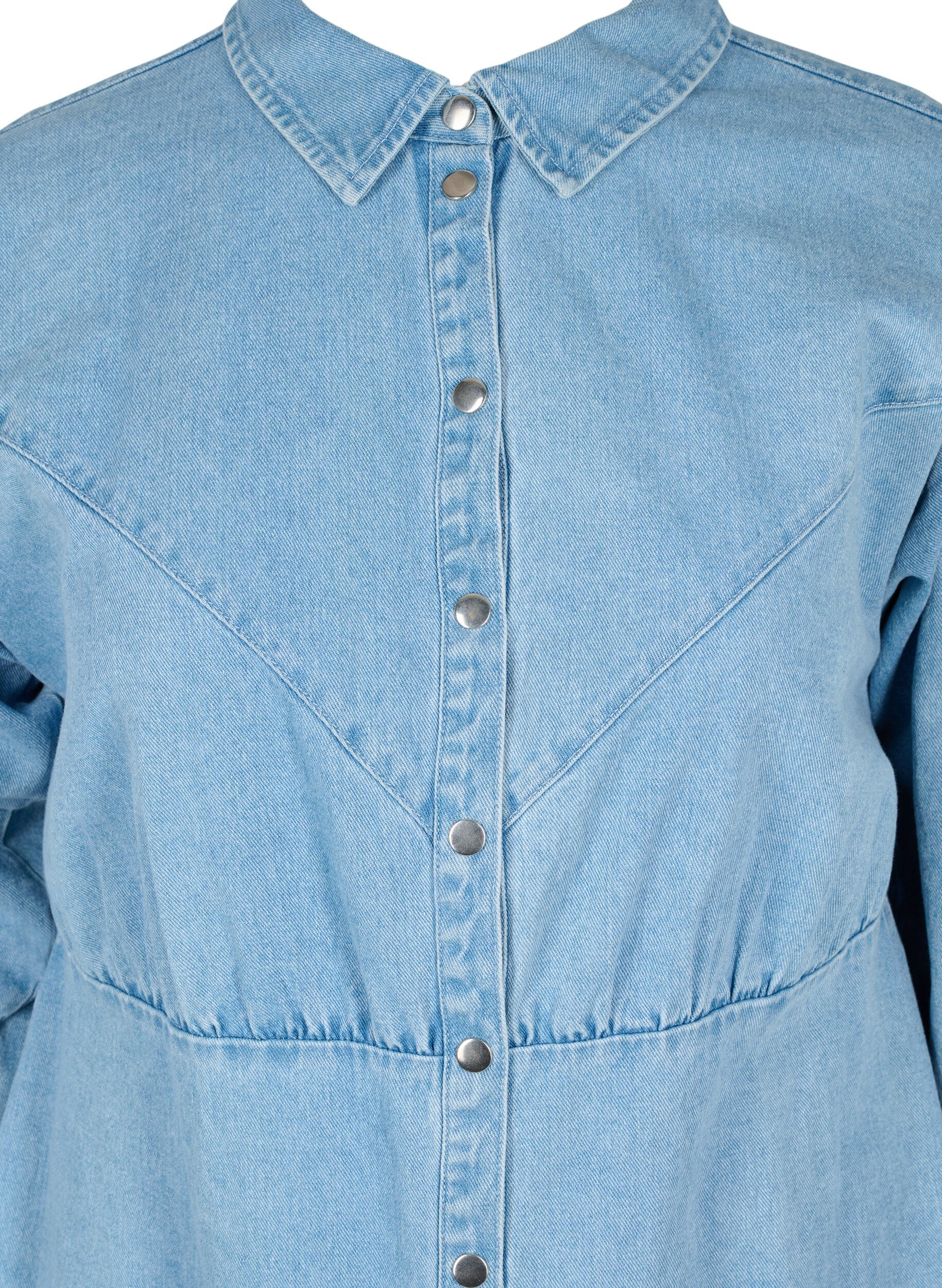 ZizziDenim jurk met knopen en lange mouwen, Light blue denim, Packshot image number 2