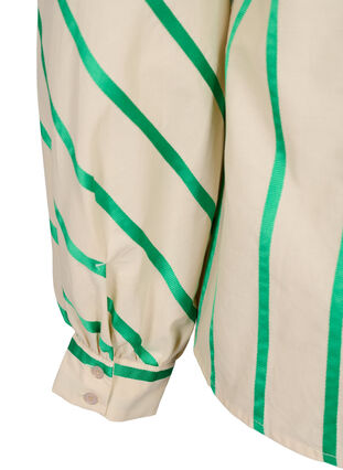 Chemisier en coton rayé avec col à volants, Beige Green Stripe, Packshot image number 3