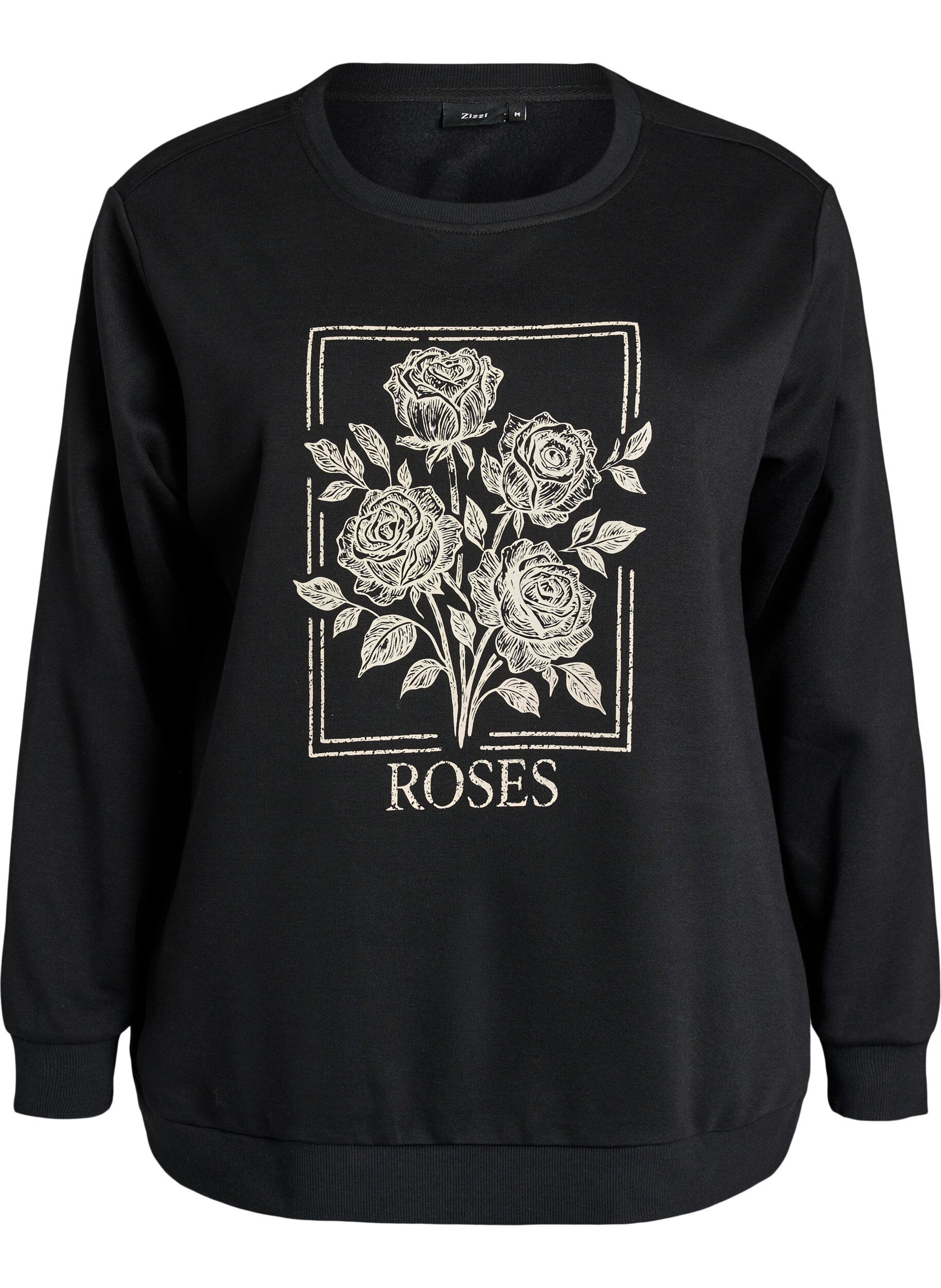 ZizziSweatshirt met rozenprint en strassteentjes, Zwart, Packshot image number 0