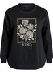 Sweatshirt met rozenprint en strassteentjes, Zwart, Packshot image number 0