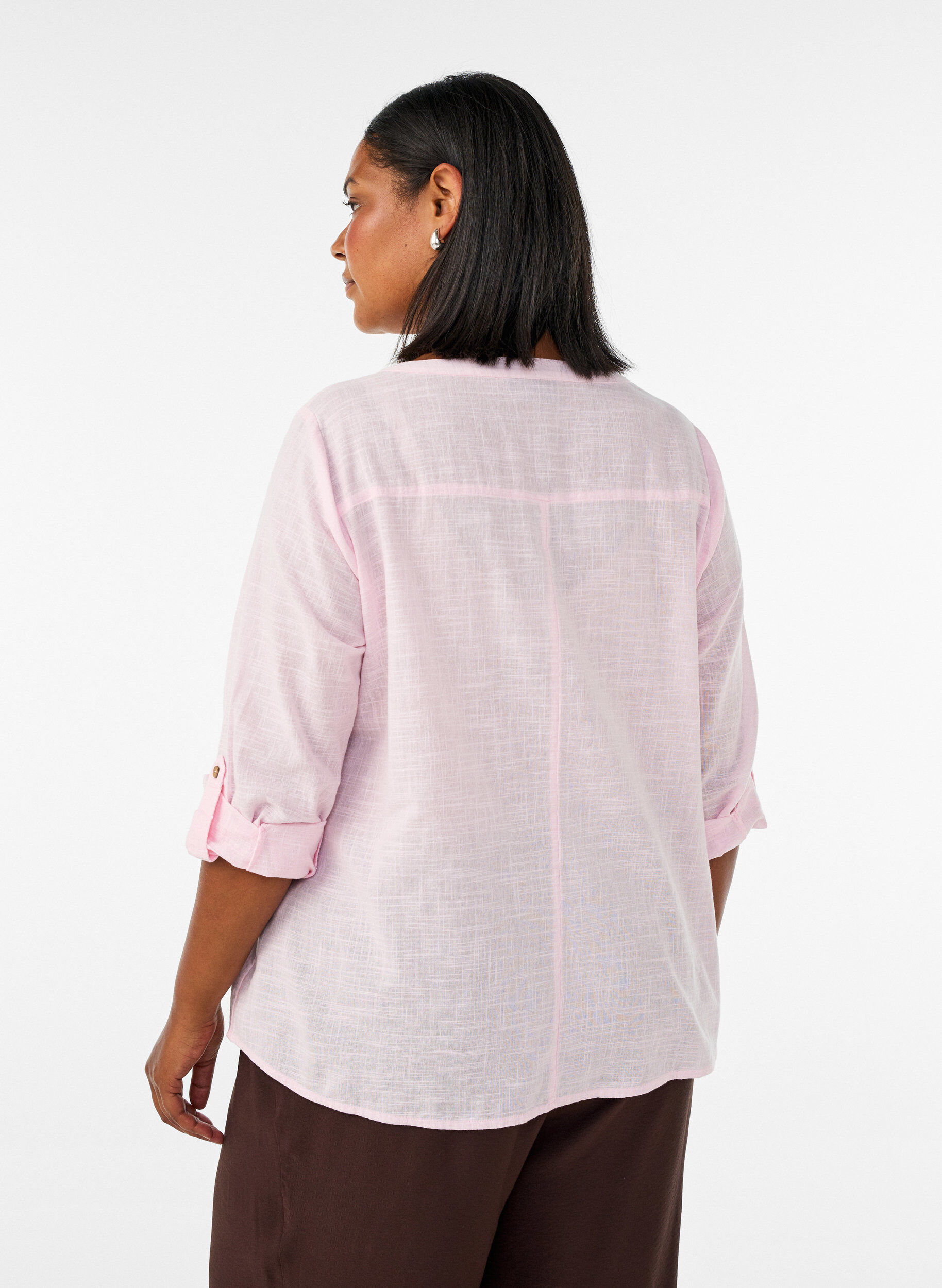 ZizziKatoenen blouse met een V-hals, Roze, Model image number 2