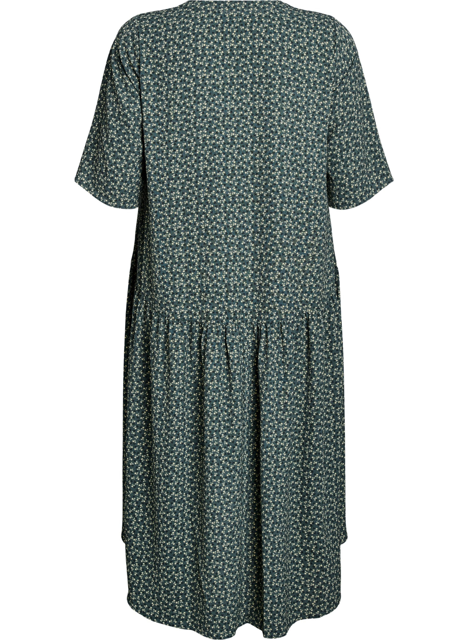 Zizzi Robe midi de forme A avec manches courtes, Vert fonc&eacute;, Packshot image number 1