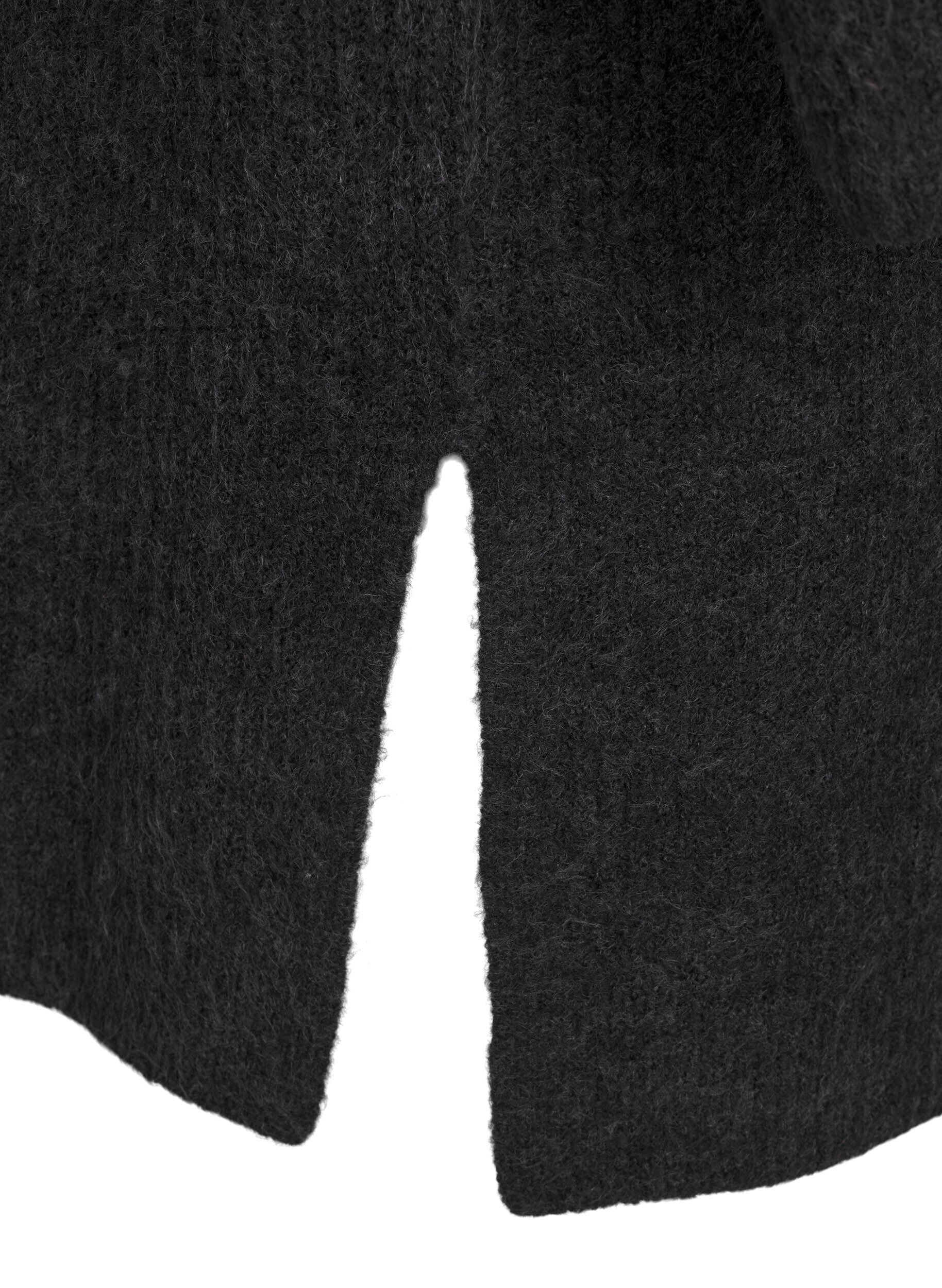 ZizziFLASH - Geribde cardigan met splitten, Dark Grey Melange, Packshot image number 3