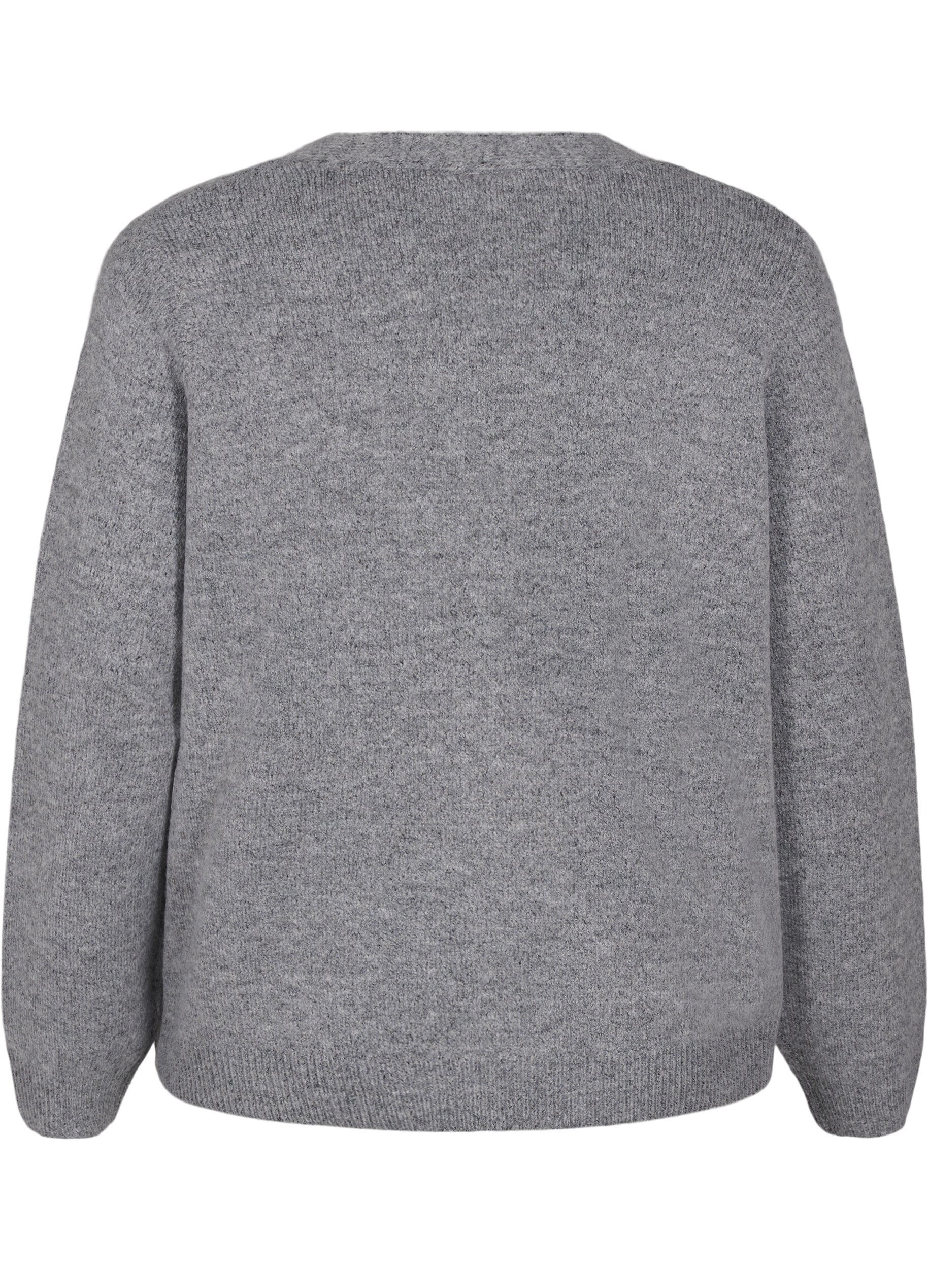Zizzi Cardigan tricot&eacute; avec un n&oelig;ud en argent, Medium Grey Melange, Packshot image number 1