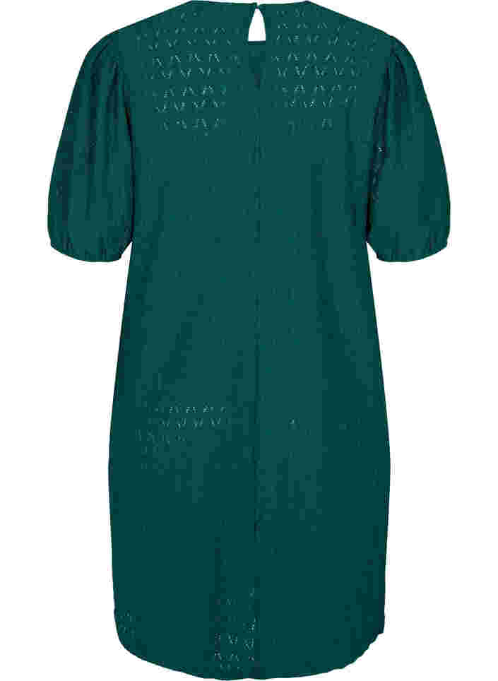 Robe à motif texturé et manches bouffantes, Deep Teal, Packshot image number 1