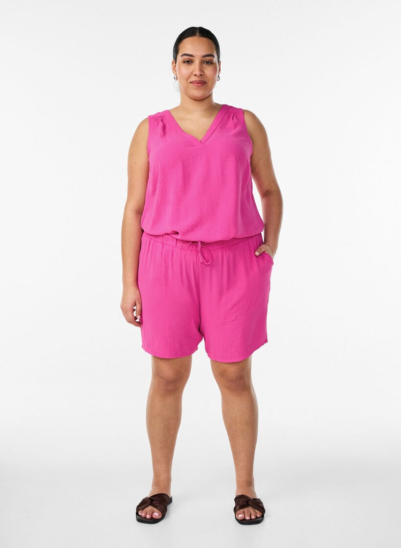 Mouwloze top met kreukeffecten, Roze, Model image number 1