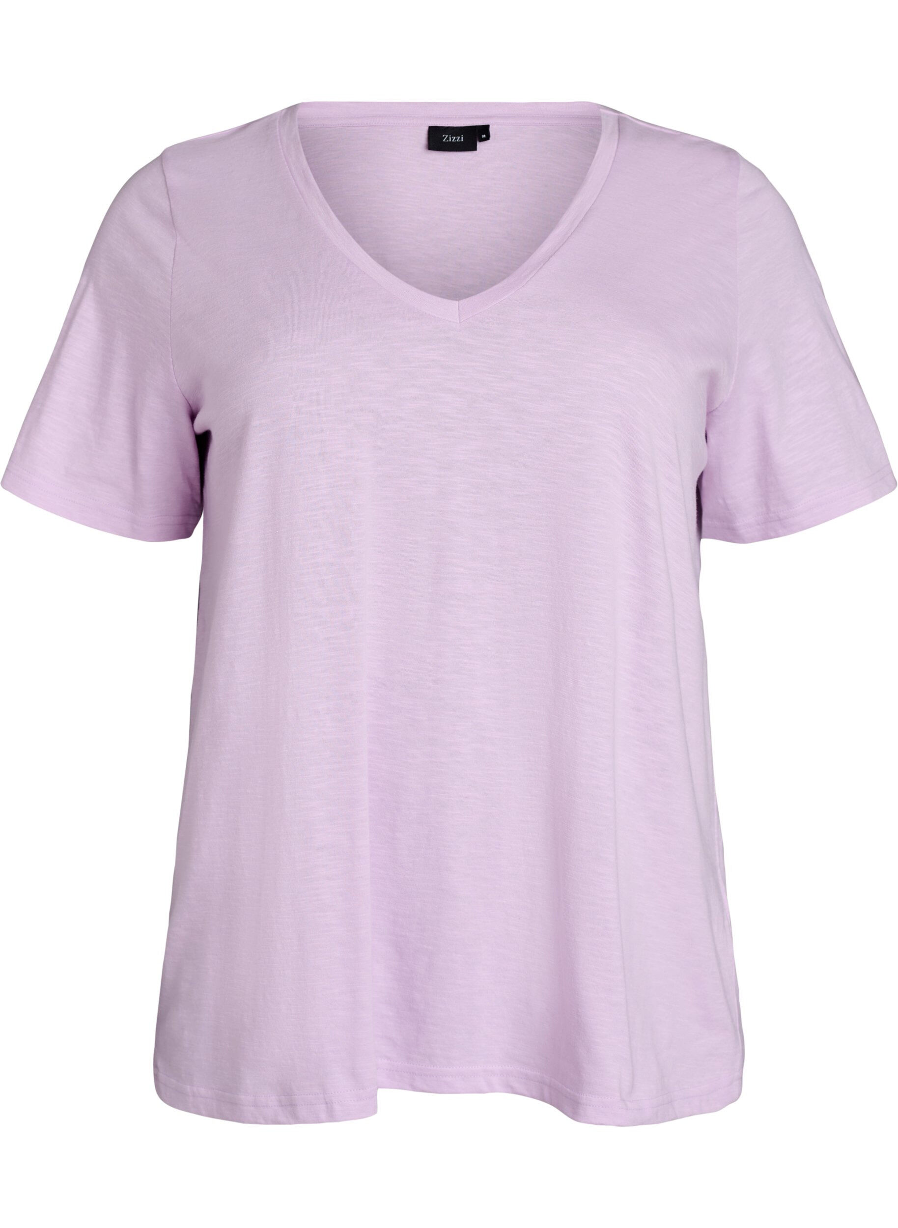 Zizzi T-shirt basique &agrave; manches courtes et col en V, Mauve, Packshot image number 0