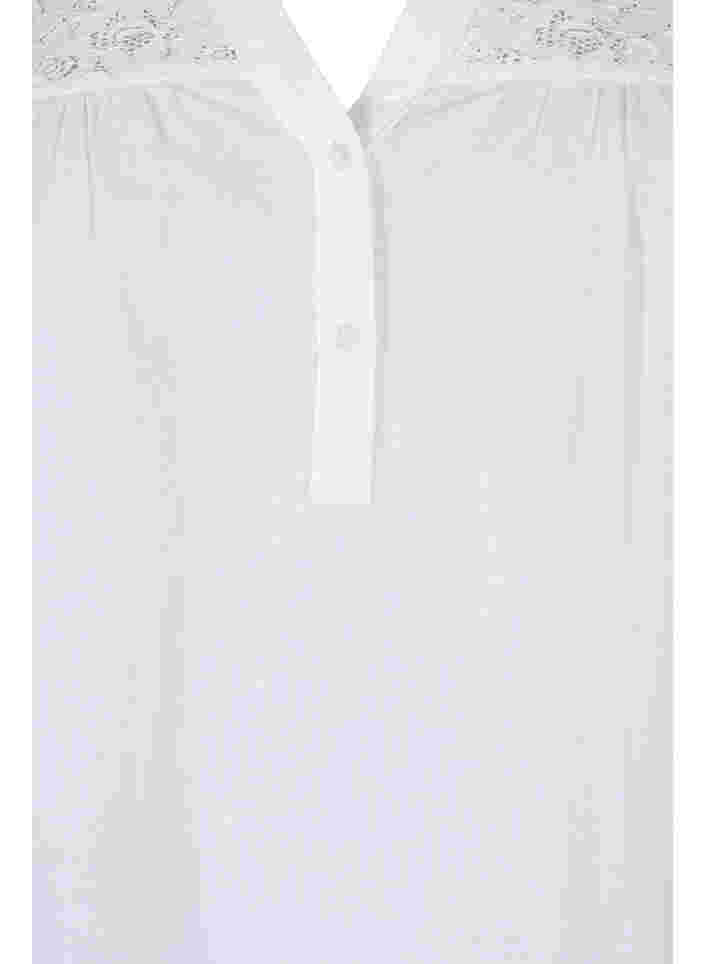 Chemisier en coton avec détails en dentelle, Bright White, Packshot image number 2