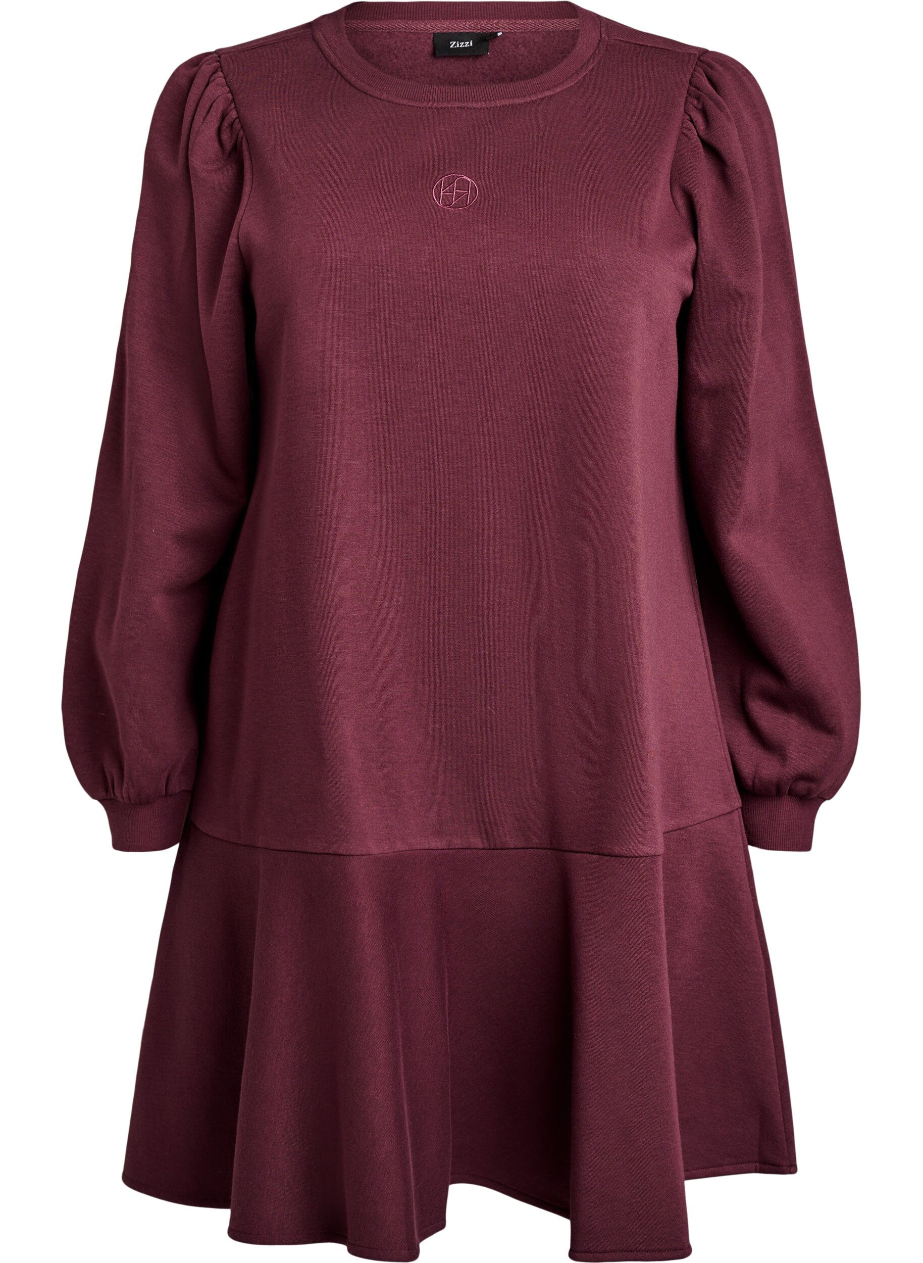 Zizzi Robe sweat courte avec volants, Bordeaux fonc&eacute;, Packshot image number 0