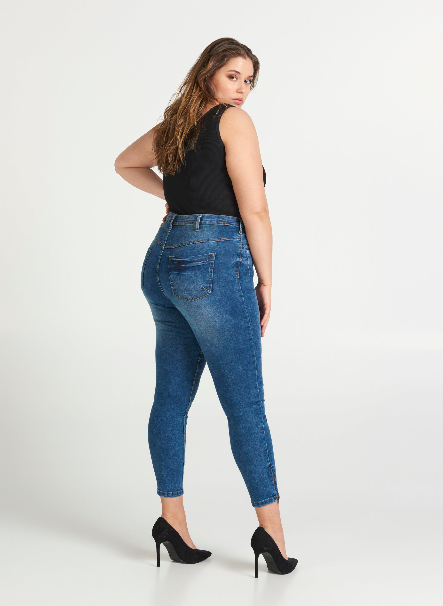 ZizziCropped Amy jeans met rits, Blauw, Model image number 2