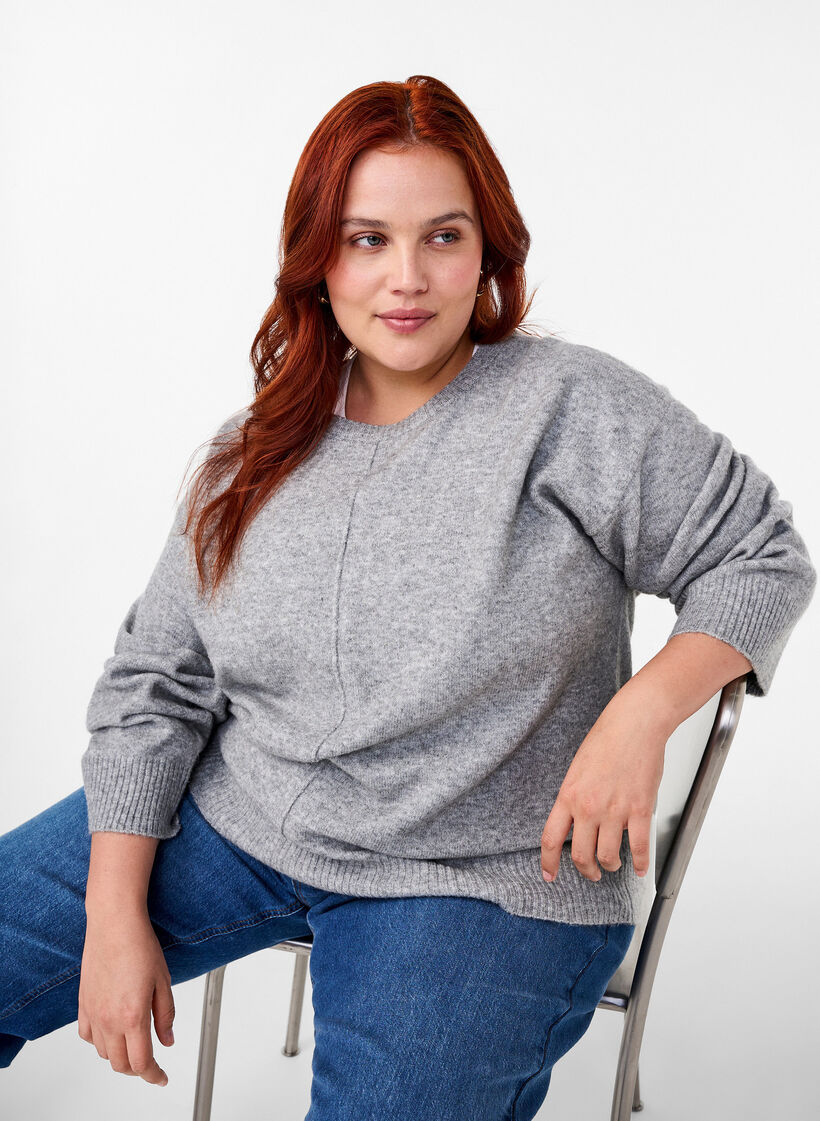 Chemisier en maille à col rond et couture centrale, Light Grey Melange, Image image number 0