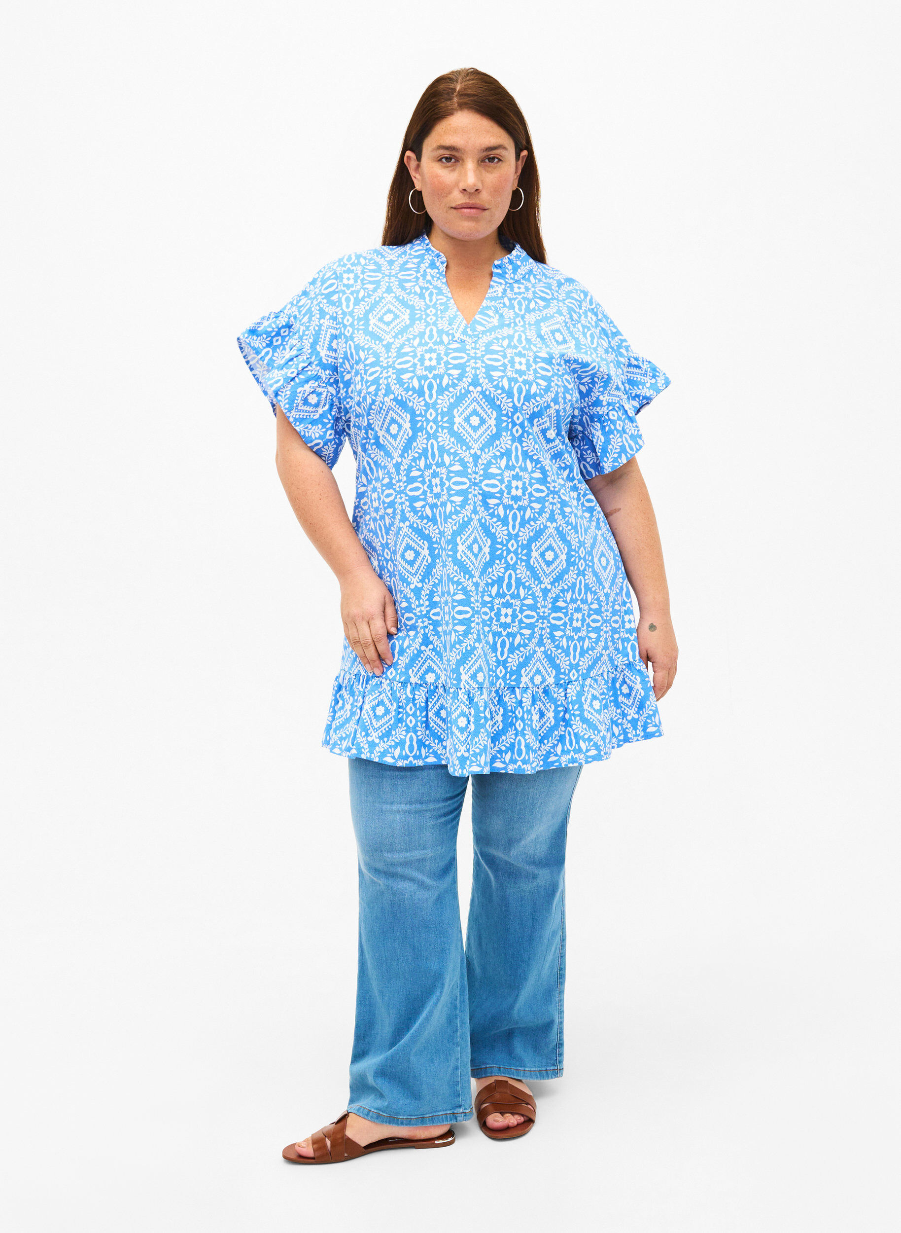 ZizziGebloemde katoenen tuniek, Marina Flower AOP, Model image number 2