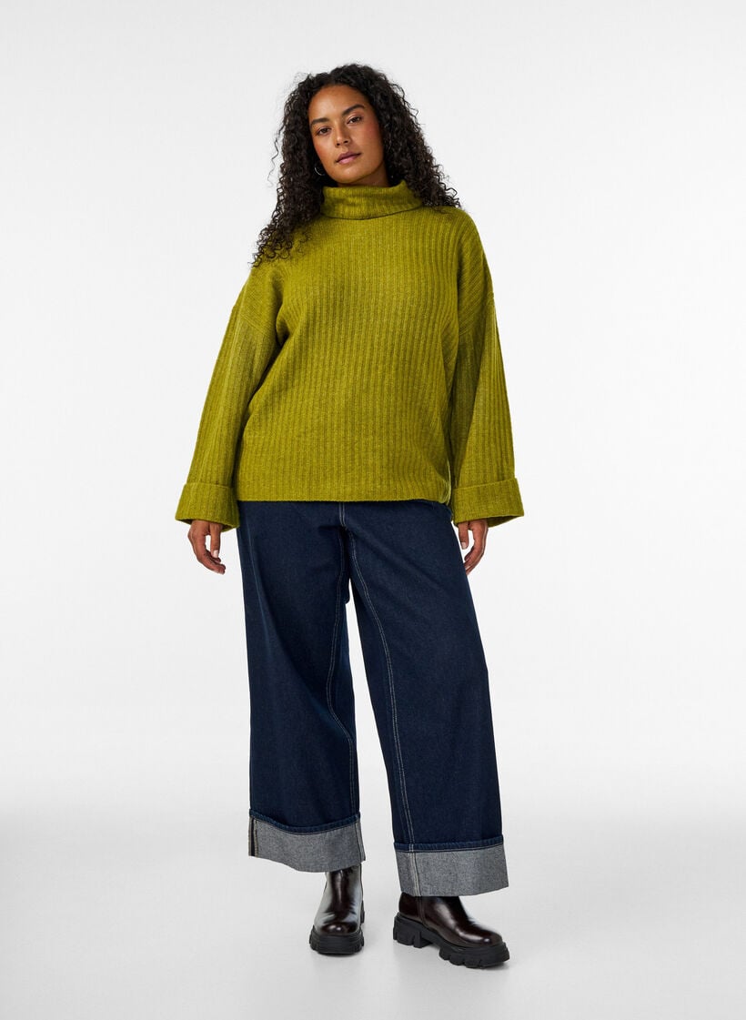 Gebreide top met col, Groen, Model
