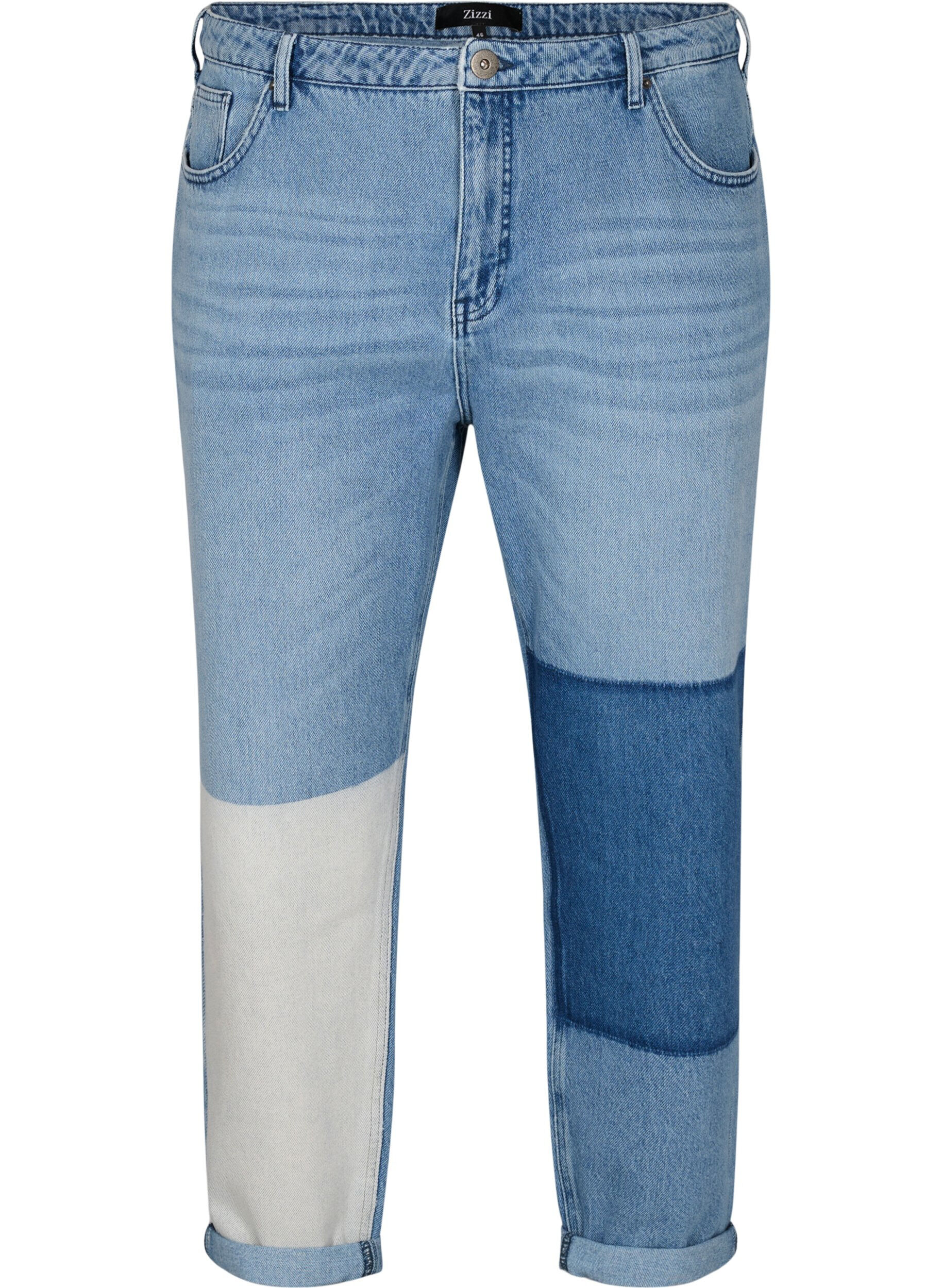 ZizziMille mom-fit jeans met colour-blocking, Blue Denim Comb, Packshot image number 0