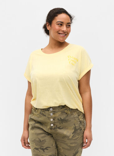 Gemêleerd t-shirt in katoen, Pale Banana Melange, Model image number 0