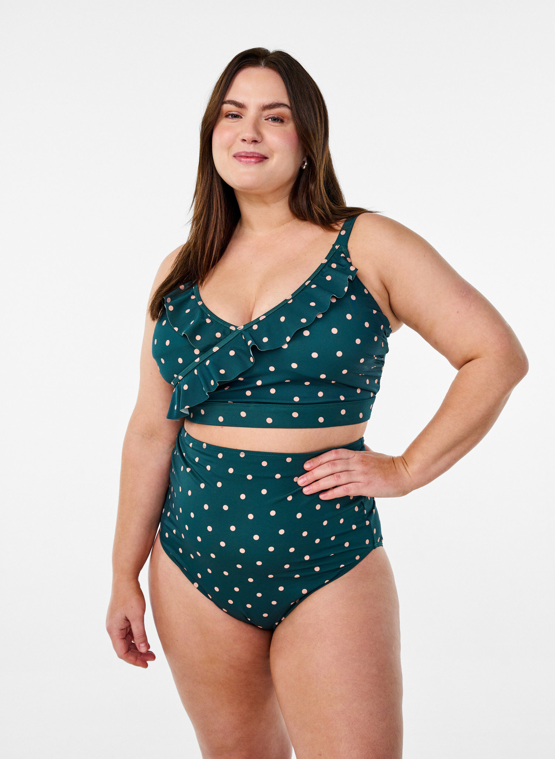 Zizzi Bas de bikinis taille haute &agrave; pois, Vert fonc&eacute;, Image image number 0
