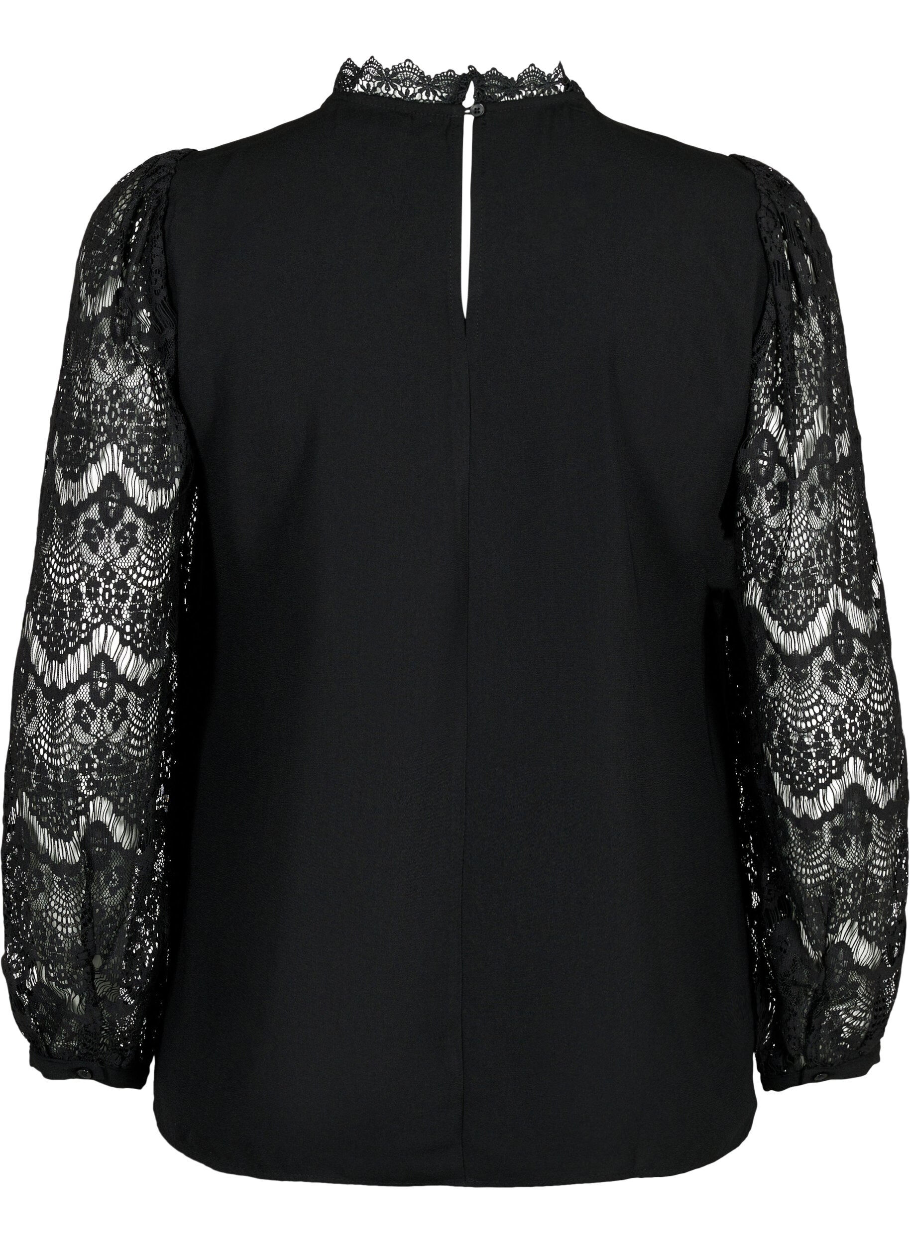 ZizziBlouse met lange mouwen en kant, Black, Packshot image number 1
