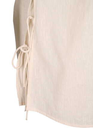 Blouse met korte mouwen van katoenmix met linnen en kanten details, Sandshell, Packshot image number 3