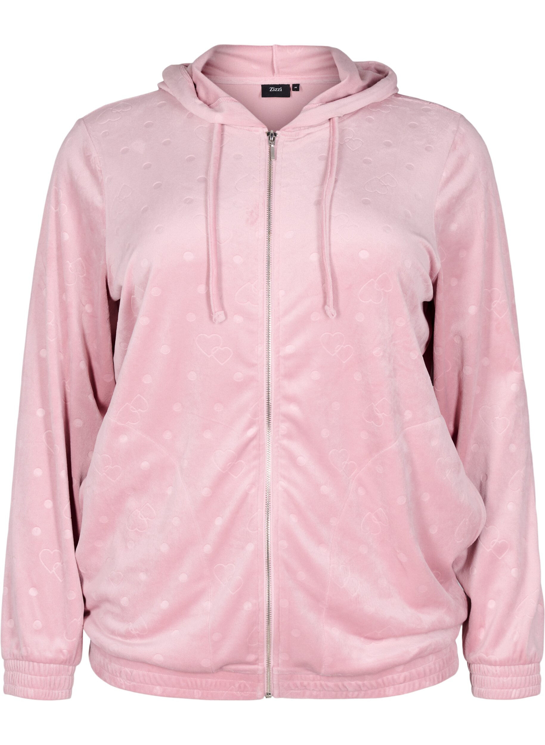 ZizziVelour cardigan met capuchon en zakken, Roze, Packshot image number 0