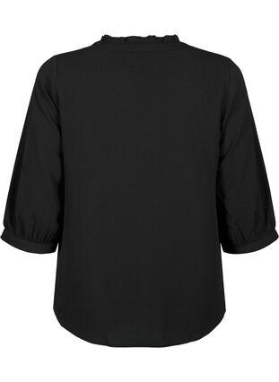 Overhemdblouse met 3/4-mouwen en een kraag met ruches, Black, Packshot image number 1