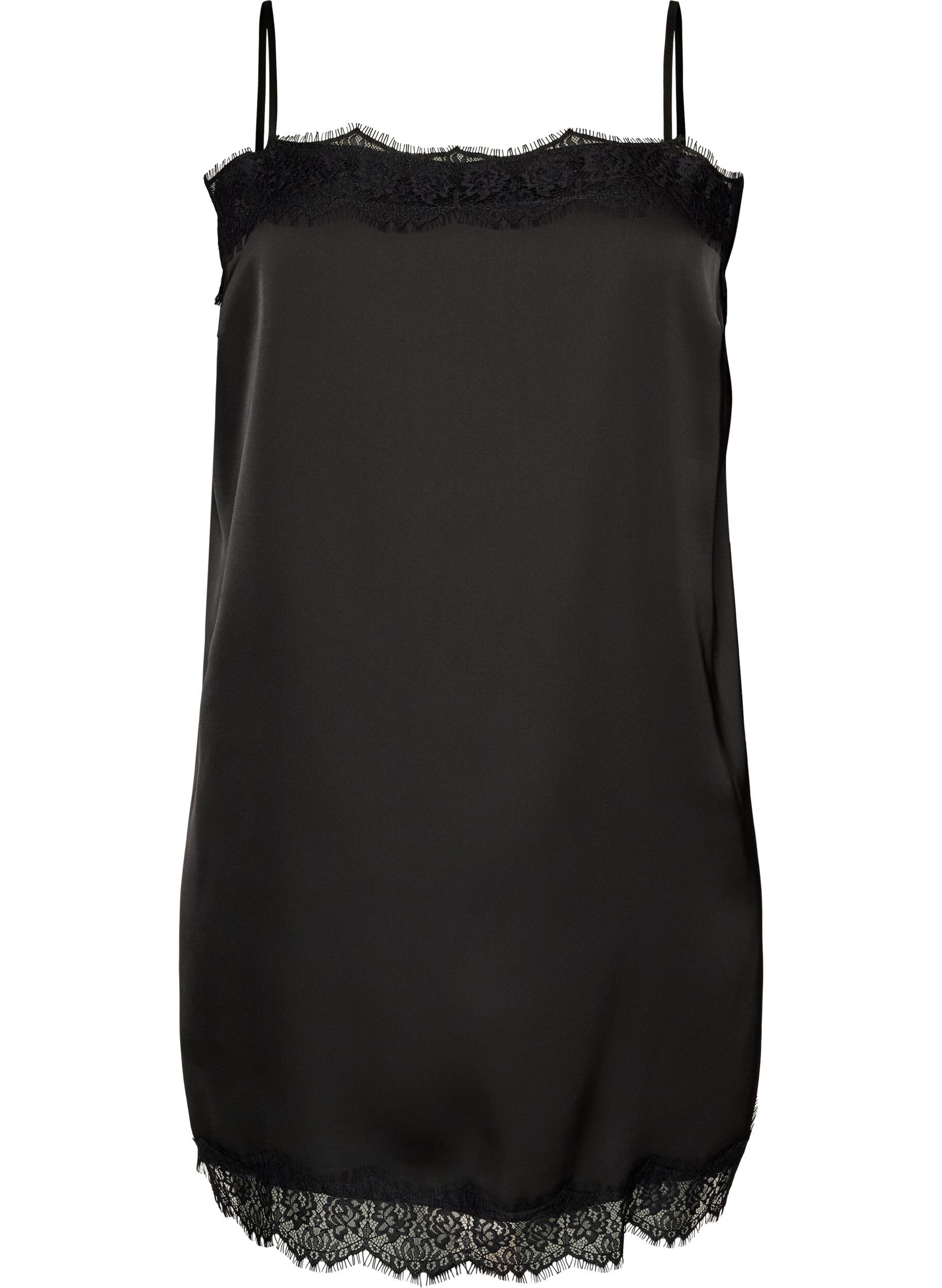 Haut long en satin bord&eacute; de dentelle