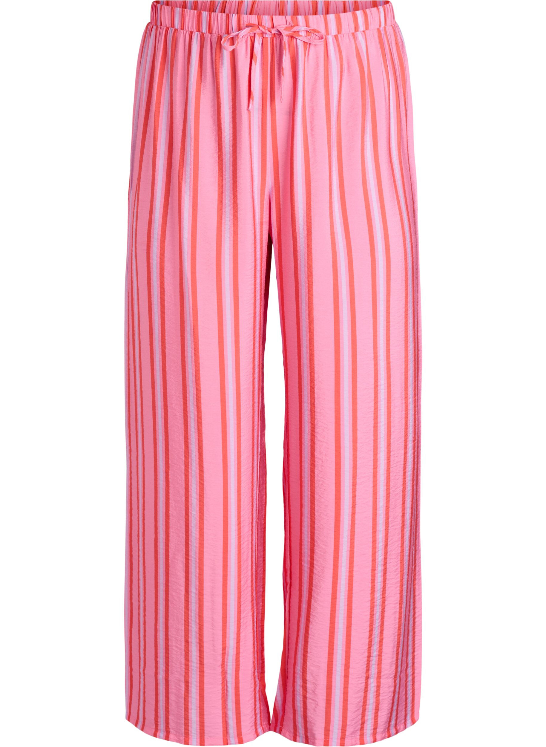 ZizziGestreepte broek met hoge taille en wijde pijpen, Roze, Packshot image number 0