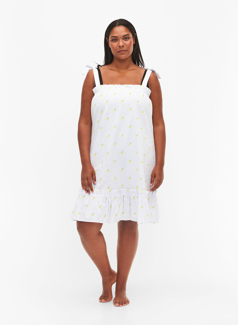 Strandjurk van katoen met strikbandjes, Lemon Print, Model image number 2
