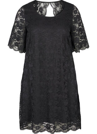 Kanten jurk met korte mouwen, Black, Packshot image number 0