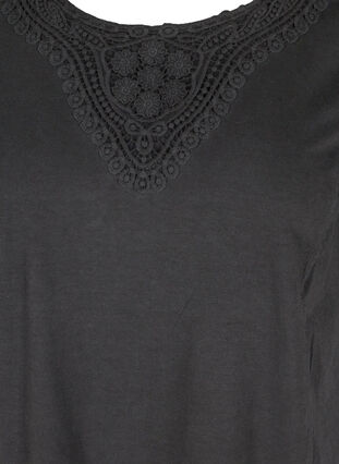Robe avec détails en dentelle et manches courtes, Black Washed , Packshot image number 2