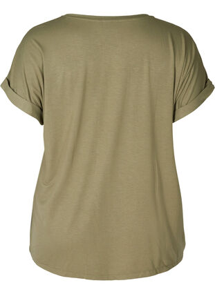 T-shirt col rond en mélange de viscose, Deep Lichen Green, Packshot image number 1