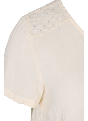 Katoenen blouse met borduursel en korte mouwen, Buttercream, Packshot image number 3