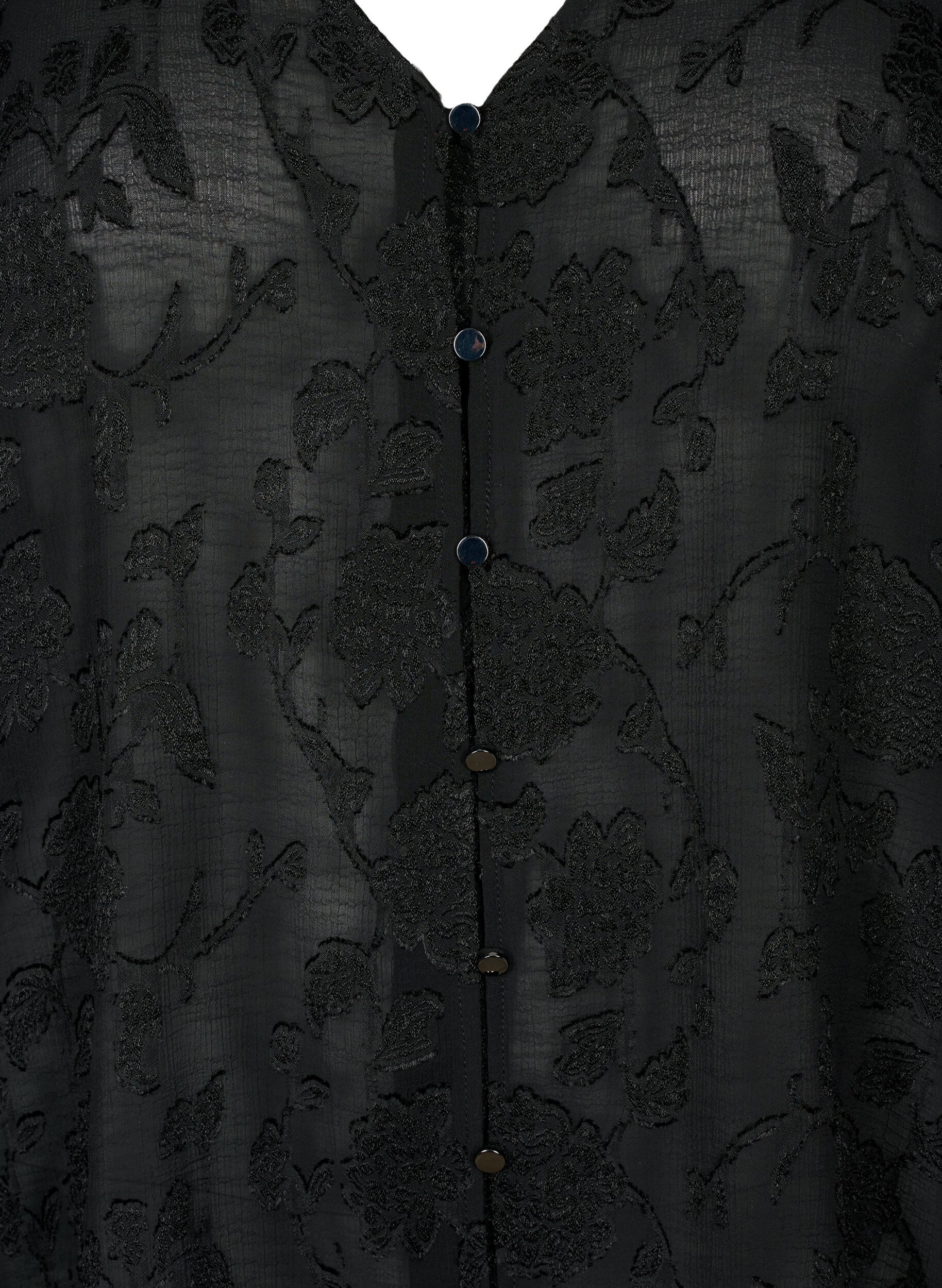 ZizziLange mouw shirt met jacquard look, Black, Packshot image number 2