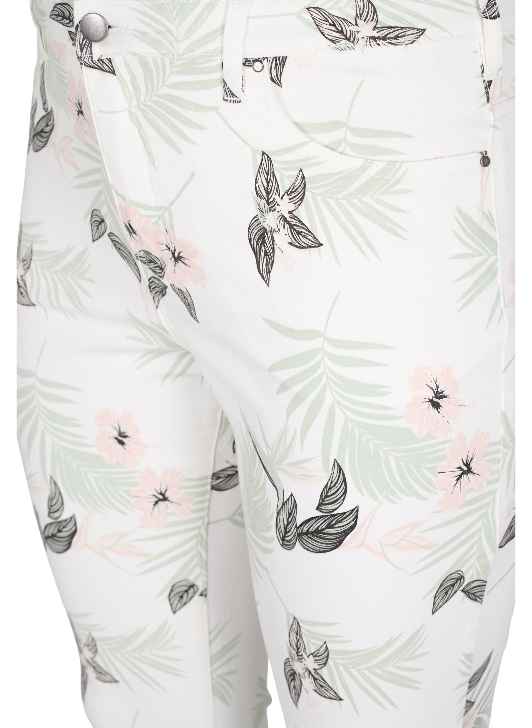 ZizziAmy jeans met hoge taille en bloemenprint, White Flower AOP L78, Packshot image number 2