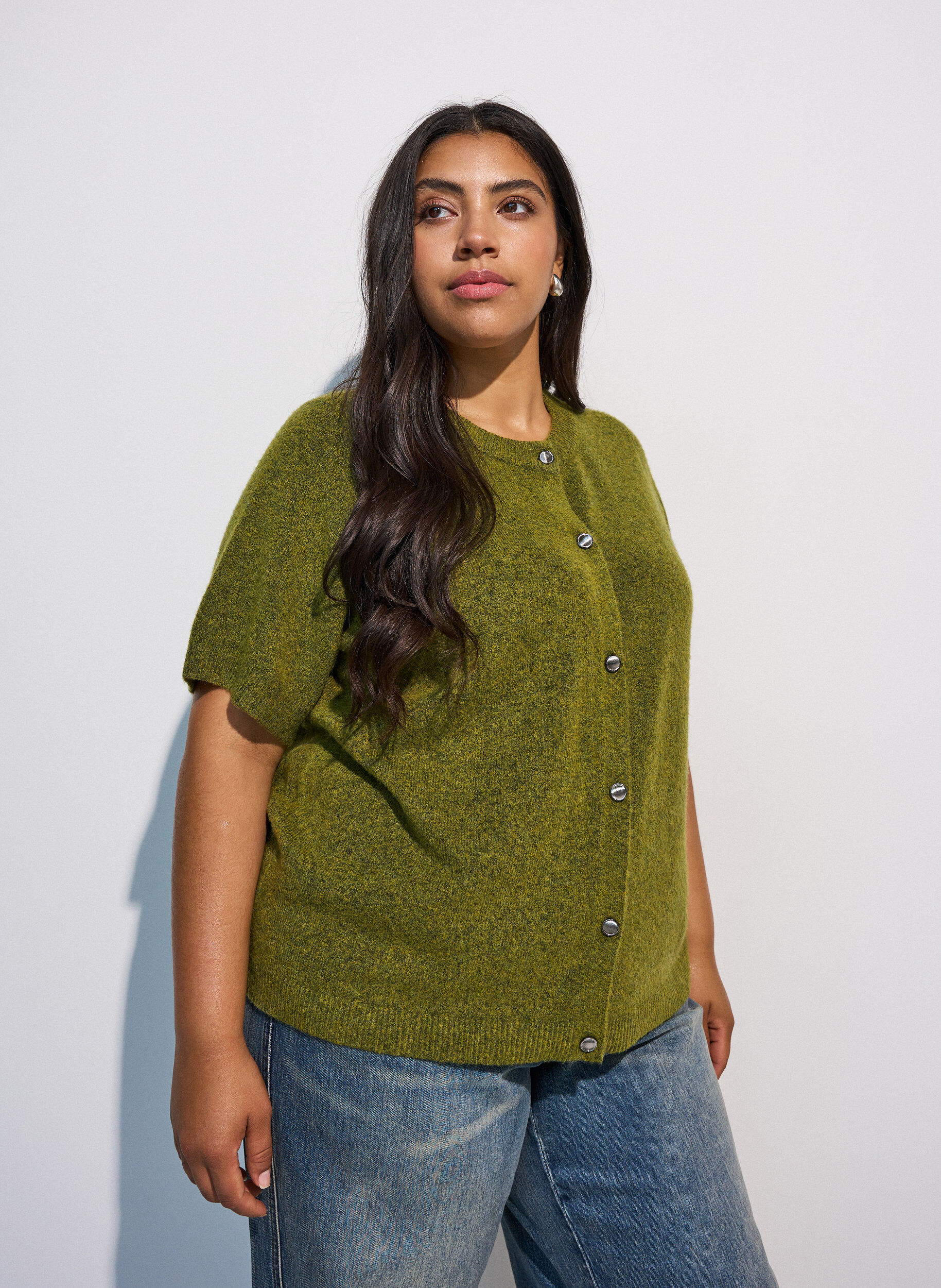 Gebreid vest met korte mouwen, Groen, Model