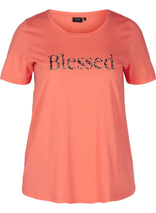 T-shirt met print, Living Coral BLESSED, Packshot image number 0