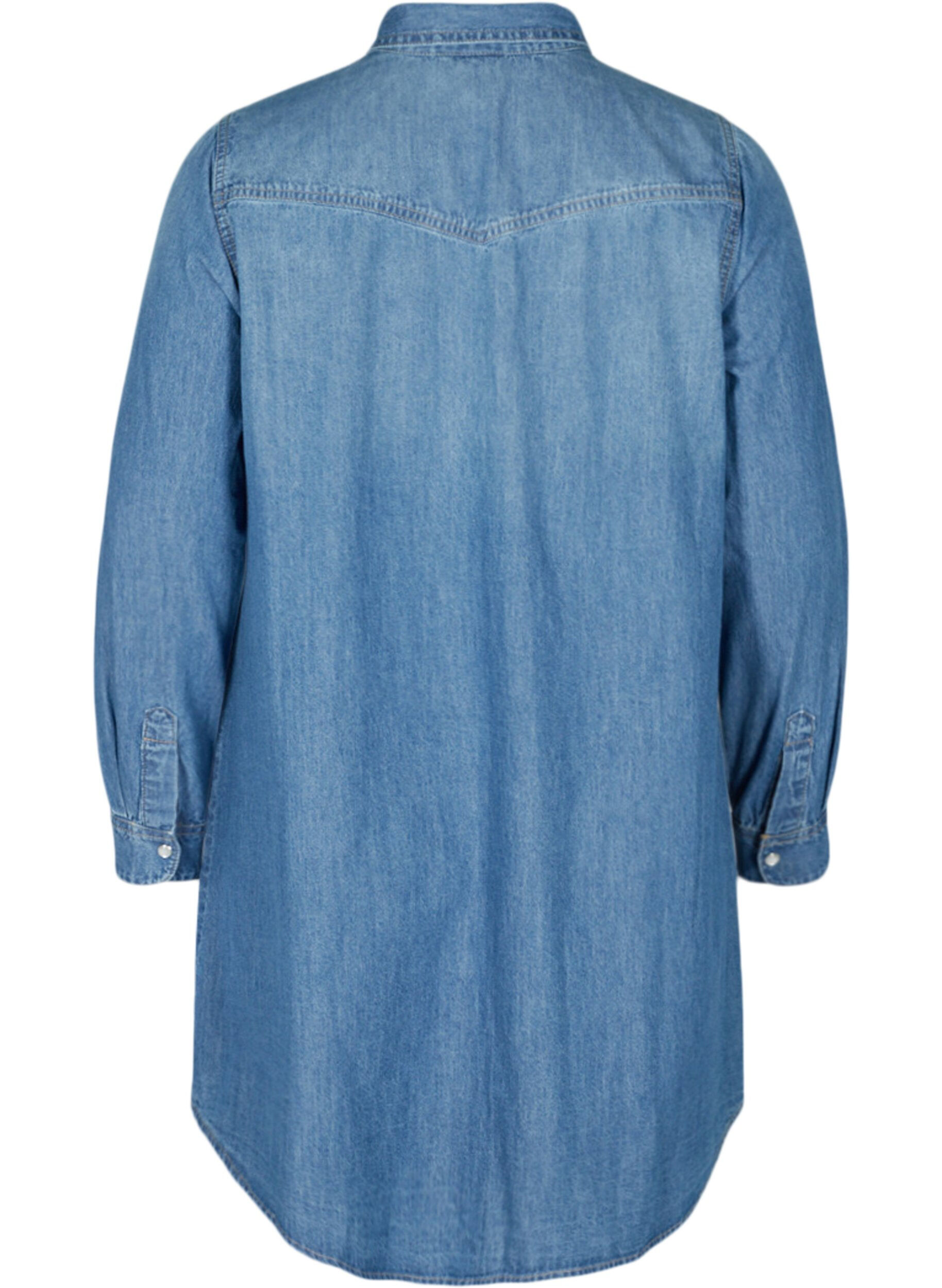 Zizzi Chemise longue en jean en coton, Blue denim, Packshot image number 1